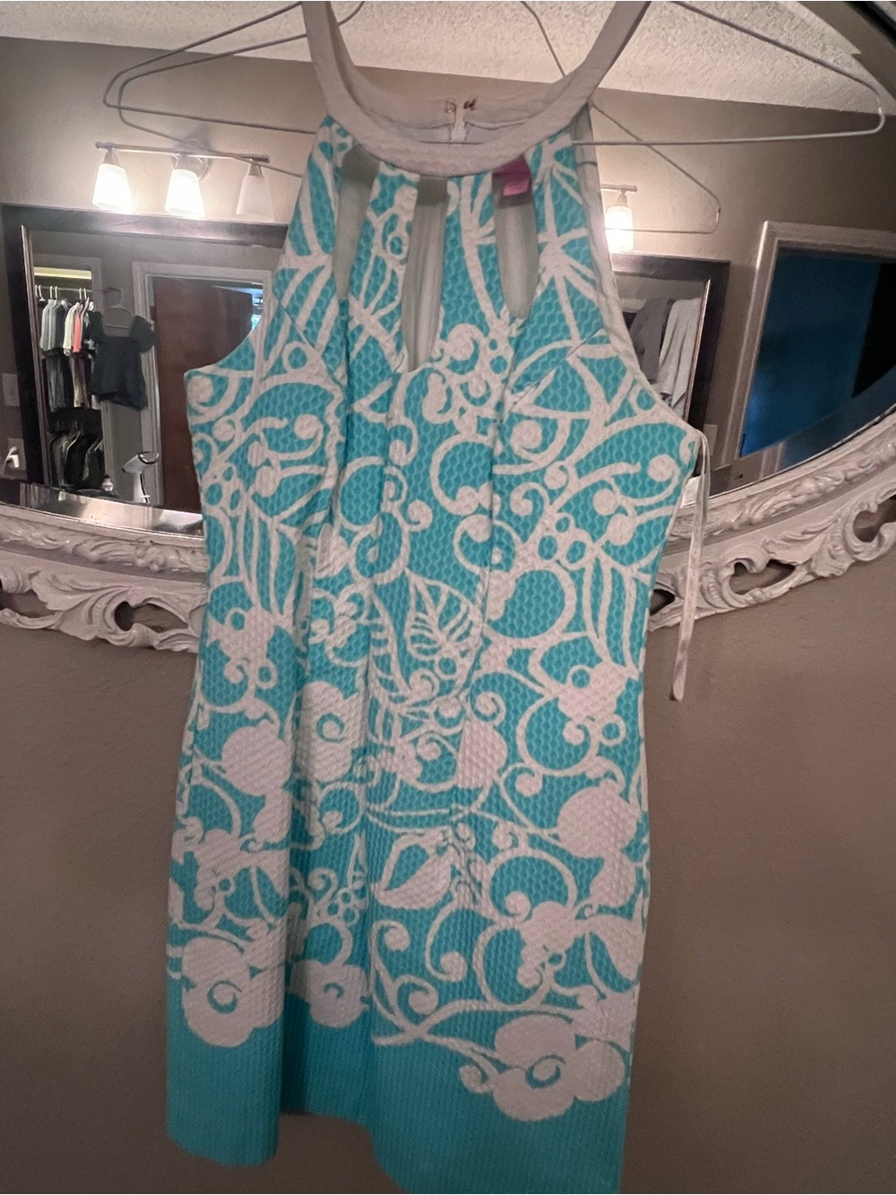 Sleeveless Aqua & White Floral Dress